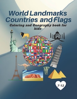 Front cover_World Landmarks Countries and Flags Coloring and Geography book for kids