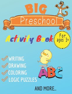 Front cover_big preschool activty book writing, drawing, coloring, logic puzzles and more