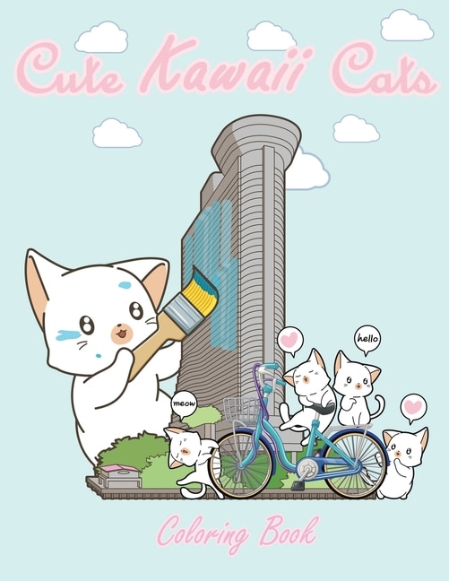 Cute Kawaii Cats Coloring Book: Cute Japanese Style Coloring Pages for Adults and Kids, Kawaii Cats Coloring Books, 8.5 x 11 in Large Coloring Book