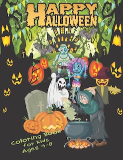 Front cover_Happy Halloween Coloring Book For Kids Ages 4-8