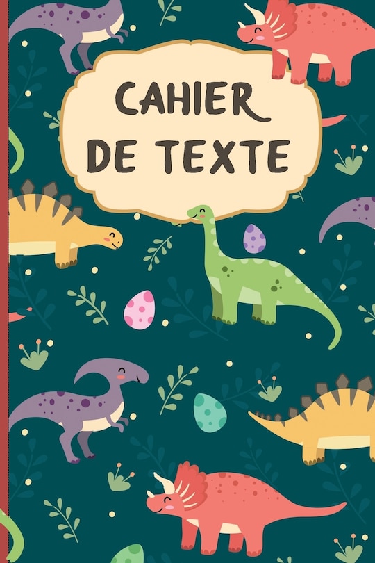 Front cover_Cahier de texte scolaire 17x22 cm, Papier Seyes Grands Carreaux, onglets hebdomadaires pour se repérer facilement - format pratique pour les cartables -thème dinosaure