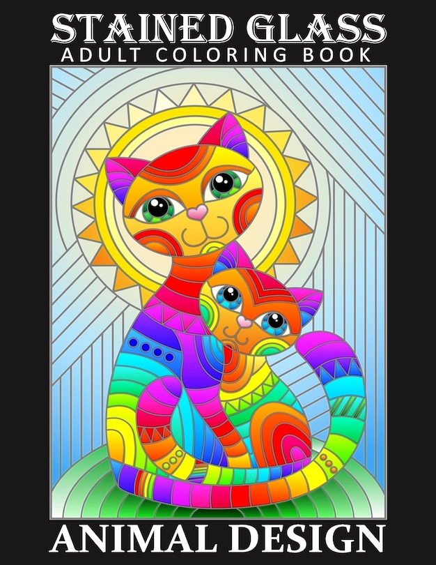 Front cover_Stained Glass Adult Coloring Book - Animal Desing