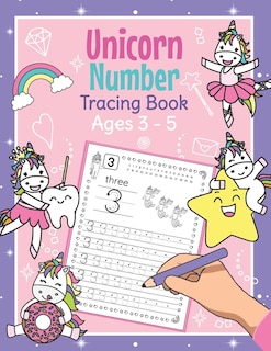 Front cover_Unicorn Number Tracing Book Ages 3 - 5