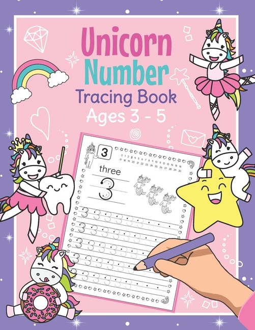 Front cover_Unicorn Number Tracing Book Ages 3 - 5