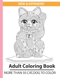 New & Expanded Adult coloring book more than 50 cat, dog to color: coloring books for adults, teens, woman, men animals cheap, Five in one, softcover