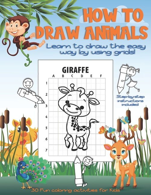 Front cover_How to draw Animals - 30 Fun coloring activities for Kids