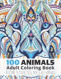 Front cover_100 Animals Adult Coloring Book for Stress Relieving