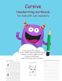 Front cover_Cursive Handwriting Workbook For kids With cute monsters