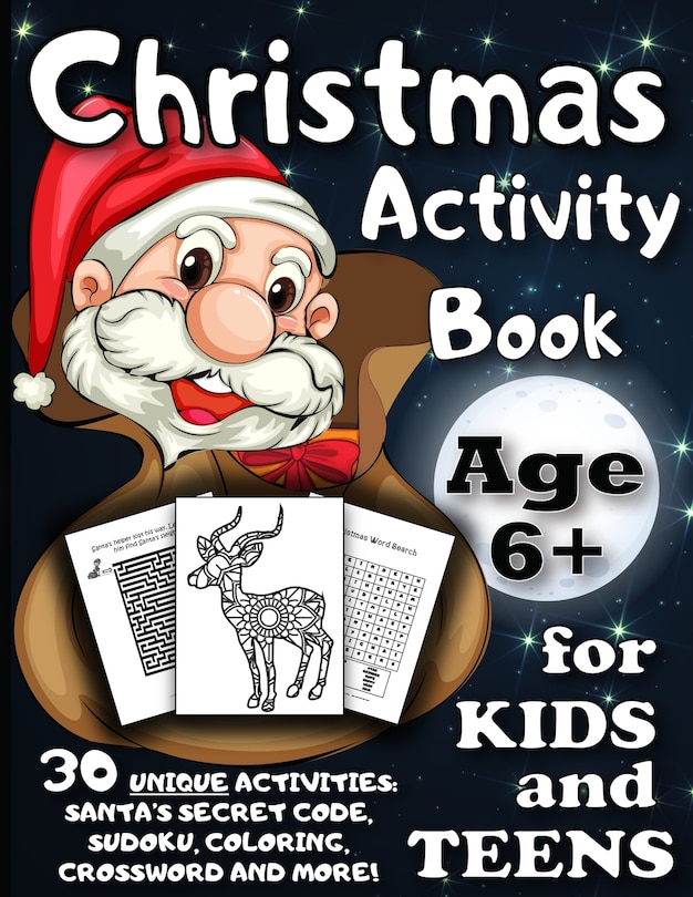 Front cover_Christmas Activity Book for Kids and Teens Age 6+