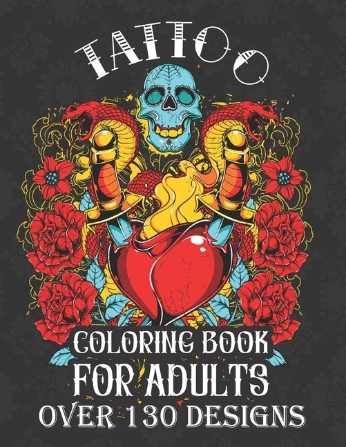 Front cover_tattoo coloring books for adults over 130 designs