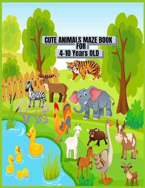 Front cover_Cute Animals Maze Book For 4-10 Years Old.