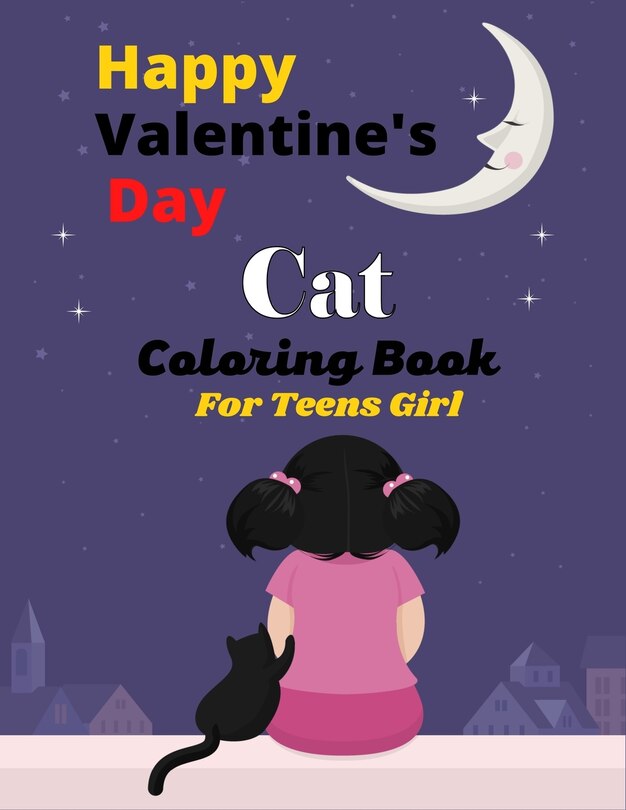 Front cover_Happy Valentine's Day Cat Coloring Book For Teens Girl