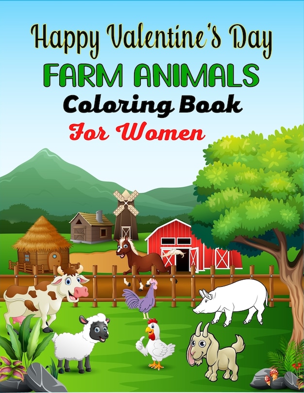 Couverture_Happy Valentine's Day FARM ANIMALS Coloring Book For Women