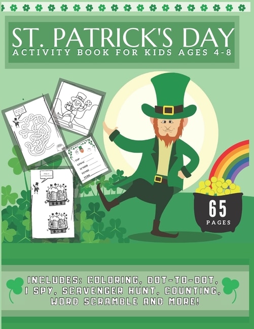 Front cover_St. Patrick's Day Activity Book For Kids Ages 4-8