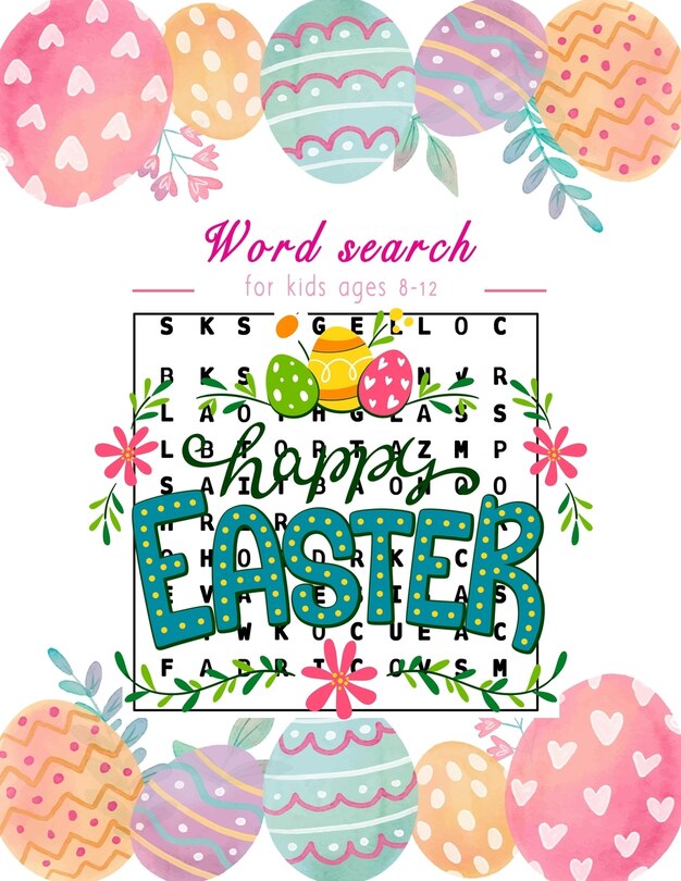 Front cover_Happy Easter word search for kids ages 8-12