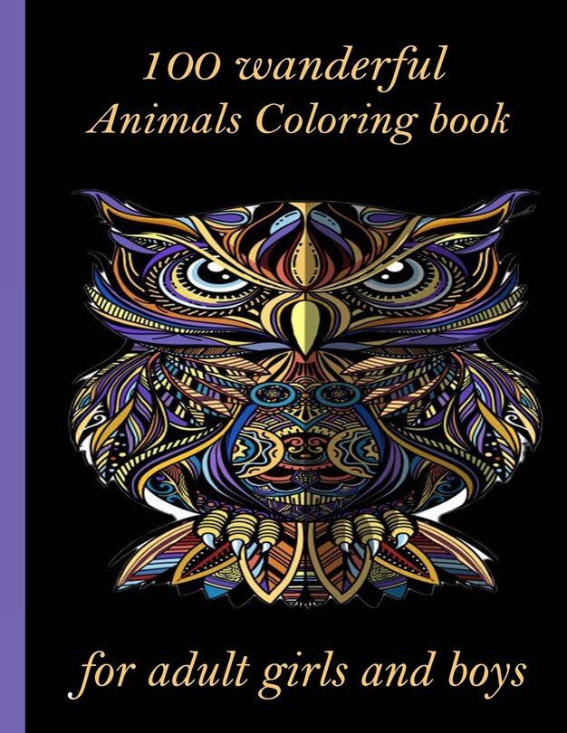 Front cover_100 wanderful Animals Coloring book for adult girls and boys
