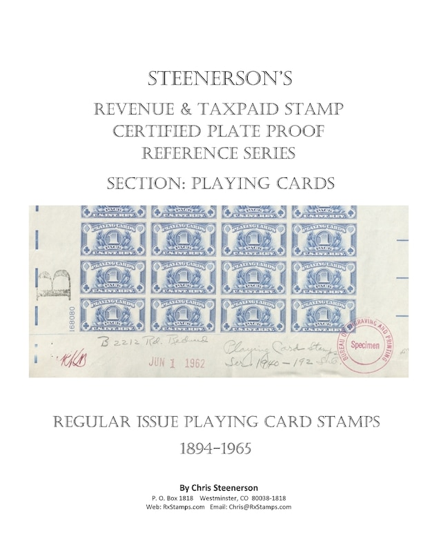Front cover_Steenerson's Revenue & Taxpaid Stamp Certified Plate Proof Reference Series - Regular Issue Playing Card Stamps, 1894-1965