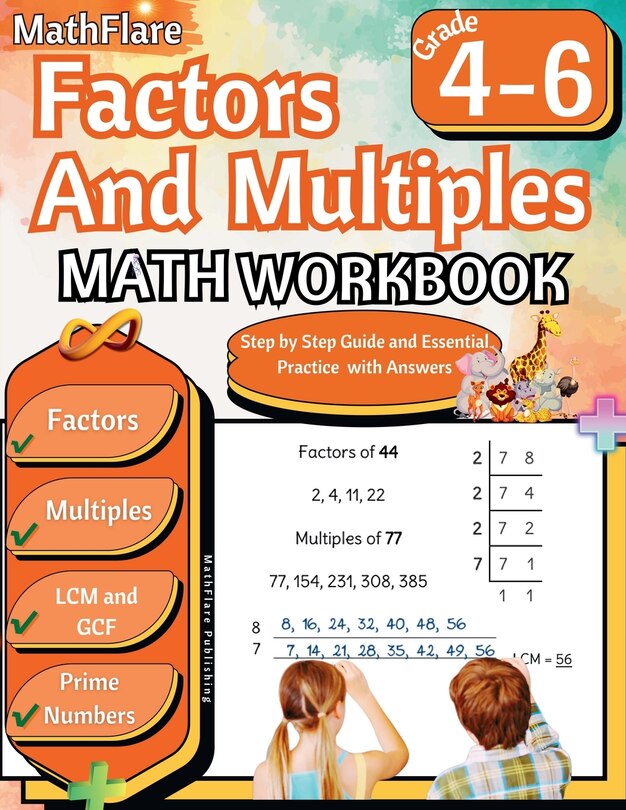 Front cover_Factors and Multiples Math Workbook 4th to 6th Grade