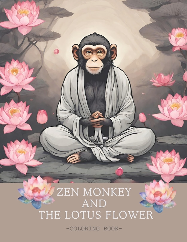 Zen Monkey and The Lotus Flower Coloring Book: 50 Mindful Coloring Pages Featuring Zen Monkey Tranquil Meditating, Blossoming Lotus Flowers, for Adult Escapes, Relaxation and Stress Relief