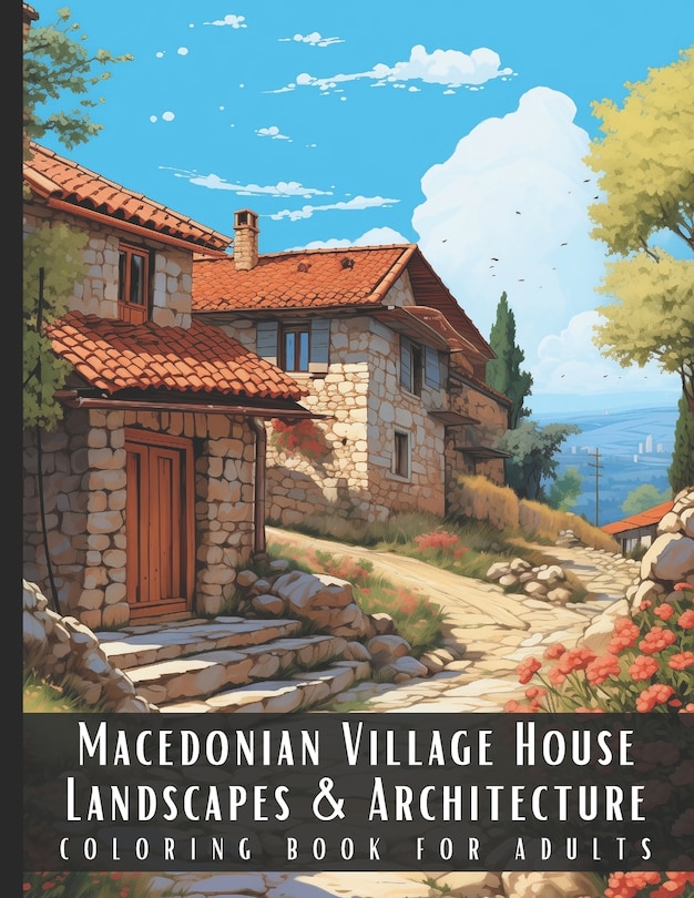 Front cover_Macedonian Village House Landscapes & Architecture Coloring Book for Adults