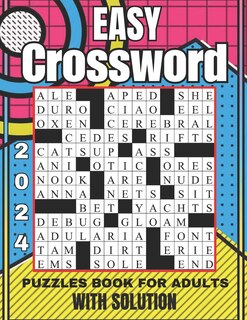 Front cover_2024 easy crossword puzzles book for adults with solution