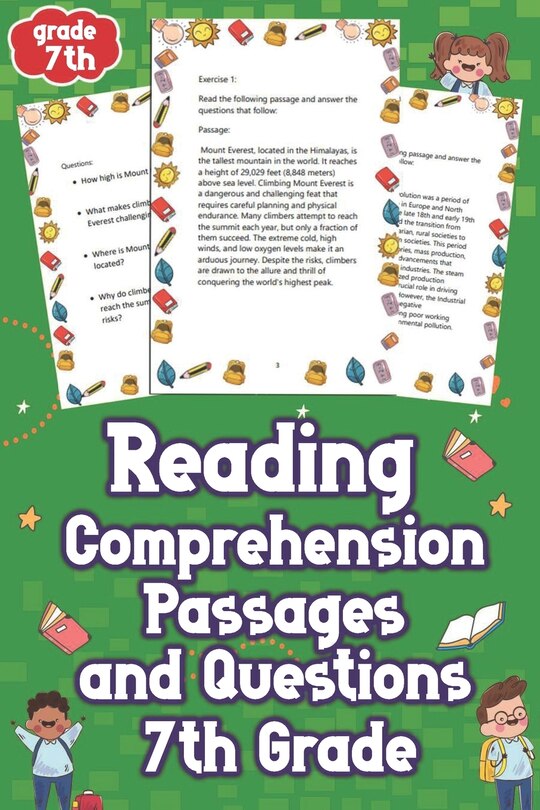 Front cover_Reading Comprehension Passages and Questions 7th Grade
