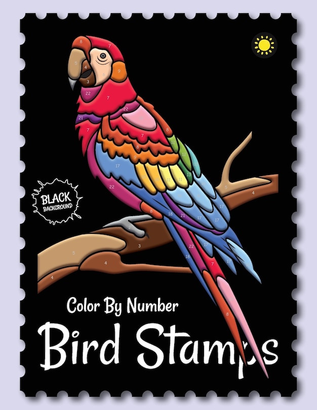Front cover_Birds Stamps Color By Number (Black Backgrounds)