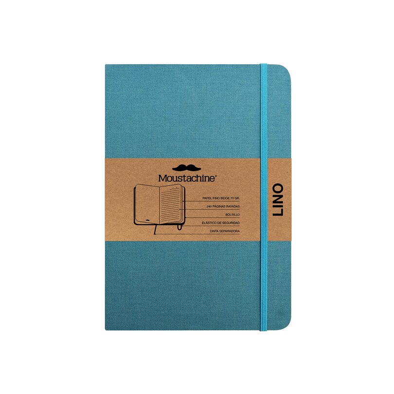 Front cover_Moustachine Classic Linen Medium Ocean Water Blue Ruled Hardcover