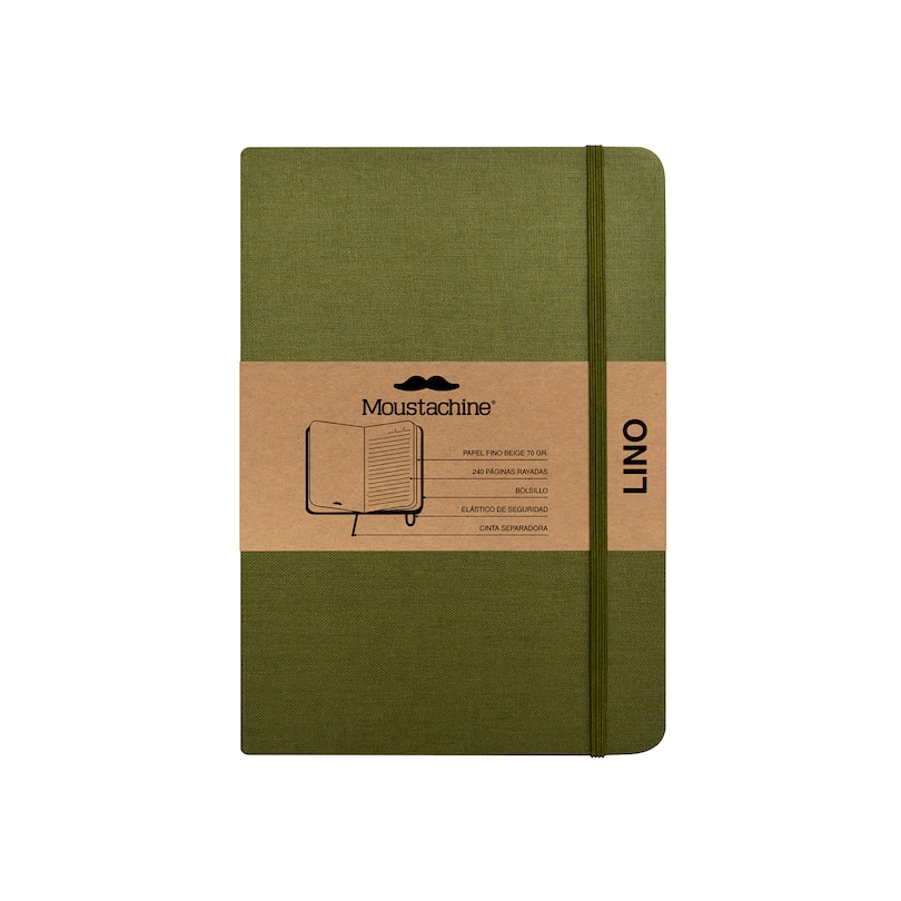Front cover_Moustachine Classic Linen Medium Military Green Ruled Hardcover