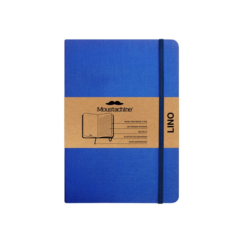 Front cover_Moustachine Classic Linen Medium Indigo Blue Ruled Hardcover