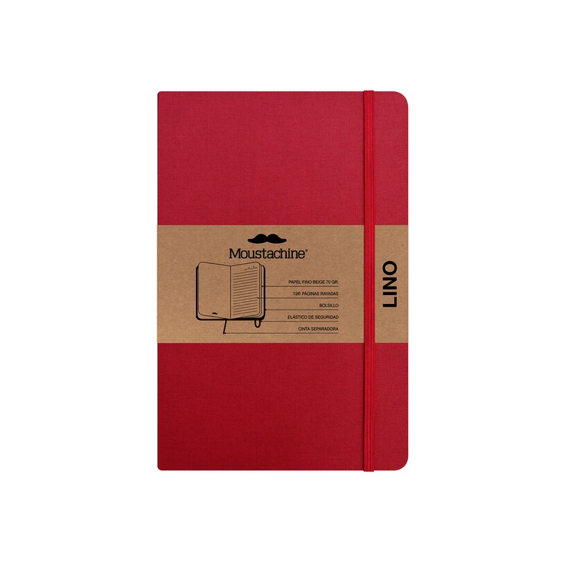 Front cover_Moustachine Classic Linen Pocket Classic Red Ruled Hardcover
