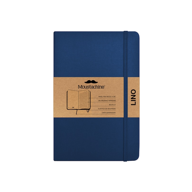 Front cover_Moustachine Classic Linen Pocket Dark Blue Ruled Hardcover