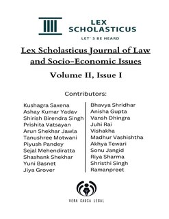 Couverture_Lex Scholasticus Journal of Socio-Economic Issues (Volume II - Issue I)