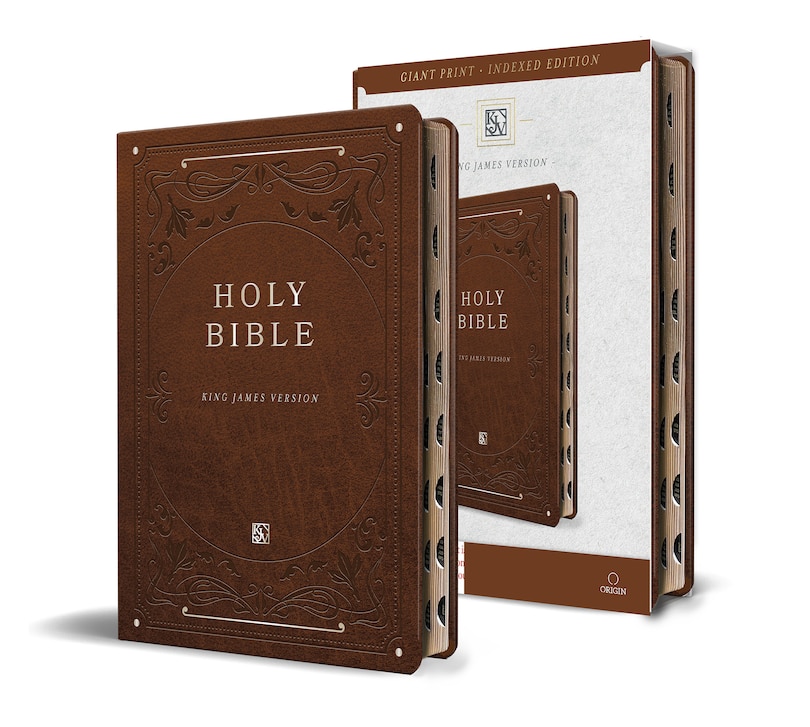 Front cover_KJV Holy Bible, Giant Print Thinline Large format, Brown Premium Imitation Leather with Ribbon Marker, Red Letter, and Thumb Index