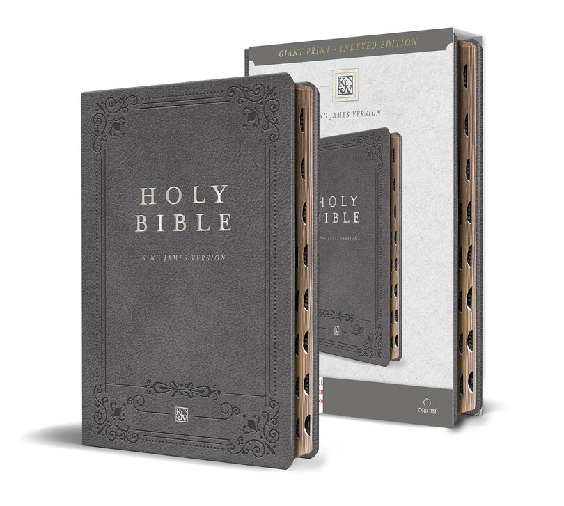 Couverture_KJV Holy Bible, Giant Print Thinline Large format, Gray Premium Imitation Leather with Ribbon Marker, Red Letter, and Thumb Index