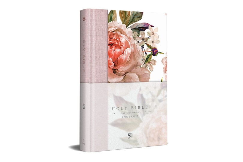Front cover_KJV Holy Bible, Large Print Medium Format, Pink Cloth Hardcover with Floral Design, Ribbon Marker, Red Letter