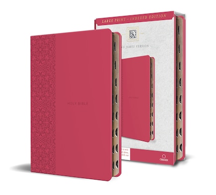 KJV Holy Bible, Large Print Medium format, Fucsia Faux Leather w/Ribbon Marker, Red Letter, thumb Index