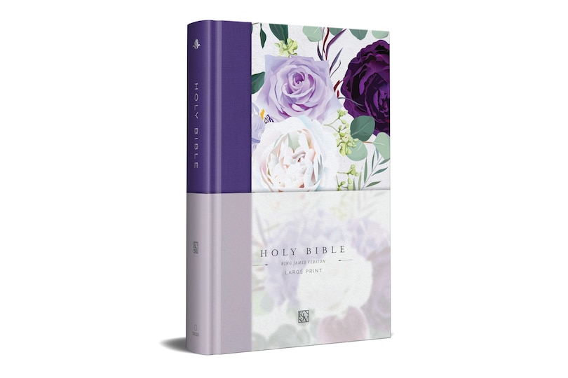 Front cover_KJV Holy Bible, Large Print Medium Format, Purple Cloth Hardcover with Floral Design, Ribbon Marker, Red Letter