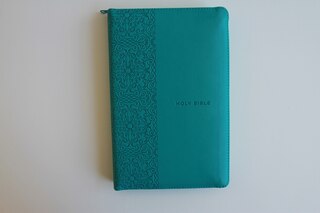 Sample content_King James Version (KJV) Holy Bible  Large Print, Handy Size, Aquamarine Premium Imitation Leather Cover with Zipper, Red Letter Edition, Ribbon Marker