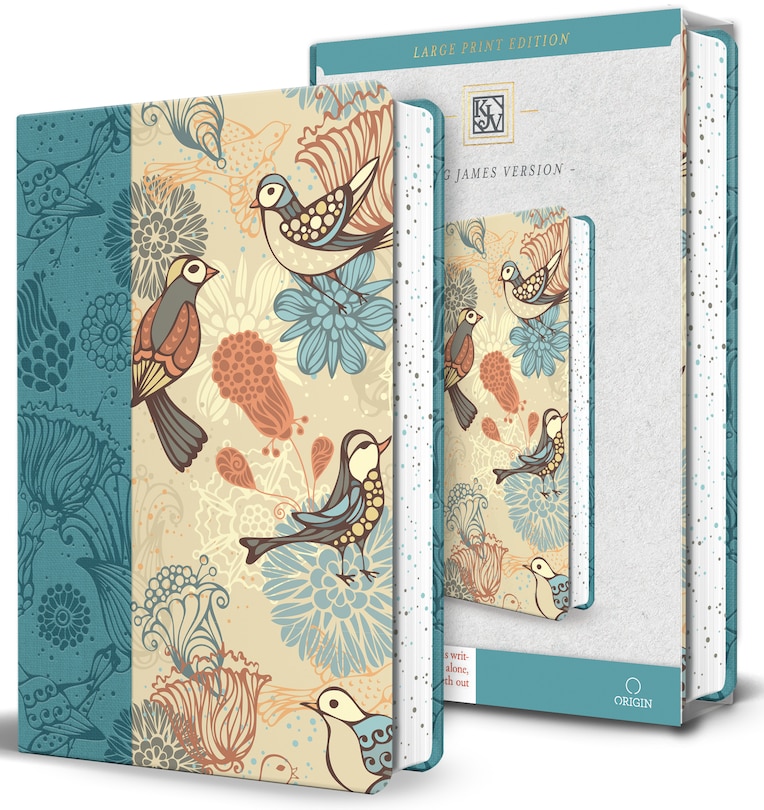 Front cover_KJV Holy Bible, Large Print Medium format, Blue with Birds Faux Leather w/ Ribbon Marker, Red Letter