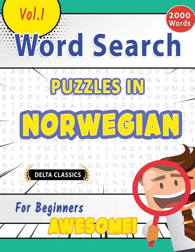 Front cover_Word Search Puzzles in Norwegian for Beginners - Awesome! Vol.1 - Delta Classics