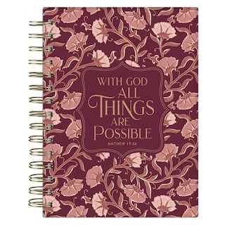 Front cover_Journal Spiral-bound Pink Floral With God Matt. 19:26