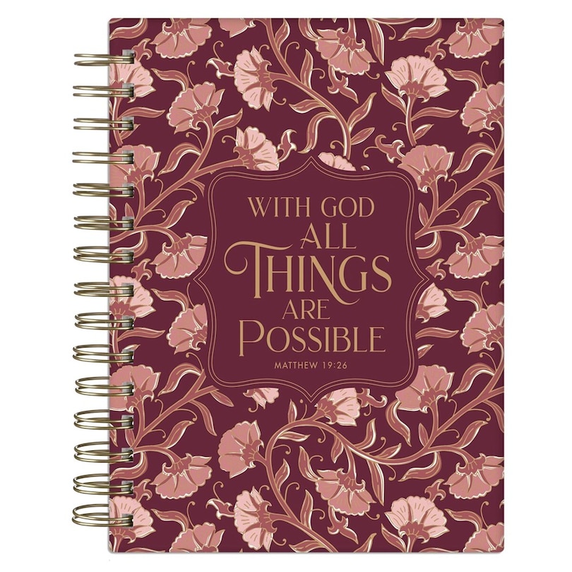 Front cover_Journal Spiral-bound Pink Floral With God Matt. 19:26