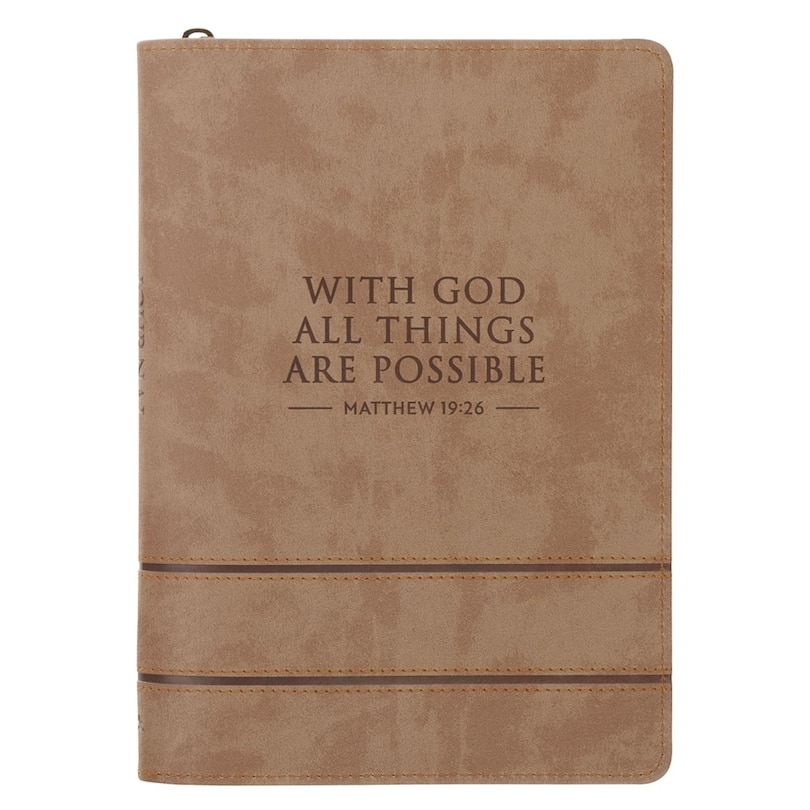 Journal Classic Zip Taupe With God All Things Are Possible Matt 19:26 Journal Classic Zip Taupe With God All Things Are Possible Matt 19:26