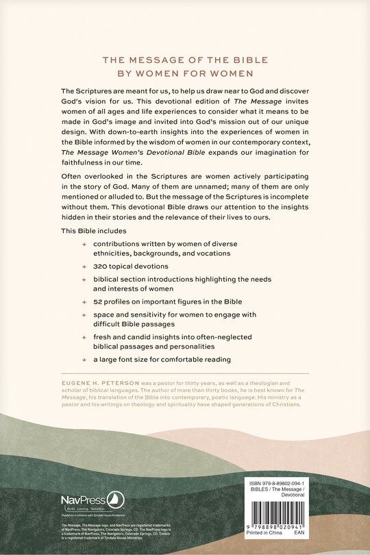 Couverture arri&egrave;re_The Message Women&rsquo;s Devotional Bible Large Print (Leather-Look, Dusty Blush)