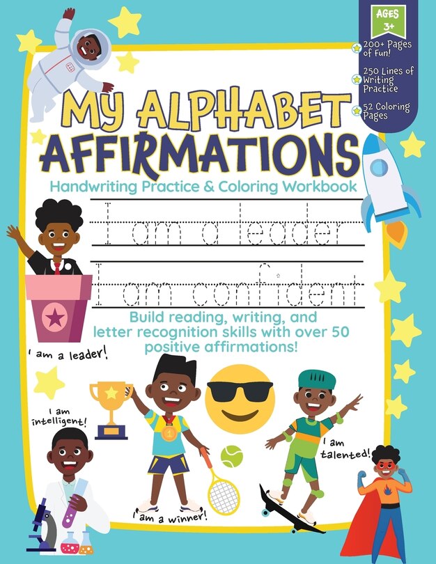 Front cover_My Alphabet Affirmations Coloring and Handwriting Workbook for Black Boys