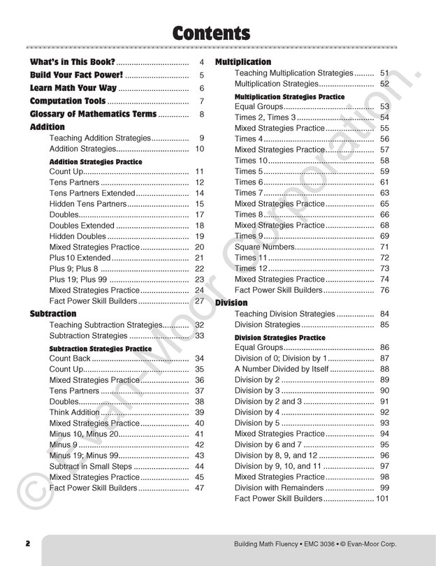 Aperçu du contenu_Building Math Fluency, Grade 4 - 6 Teacher Resource