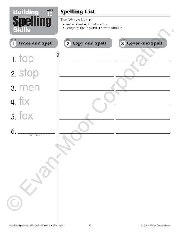 Sample content 5_Building Spelling Skills, Grade 1 Student Workbook