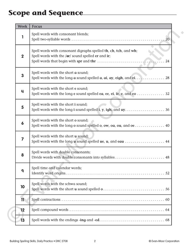 Aperçu du contenu_Building Spelling Skills, Grade 4 Teacher Edition