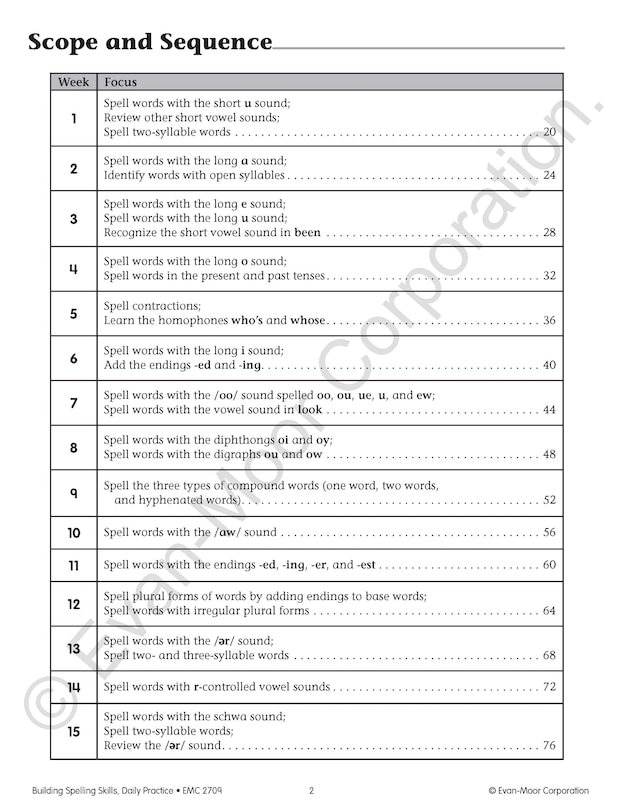 Aperçu du contenu_Building Spelling Skills, Grade 5 Teacher Edition
